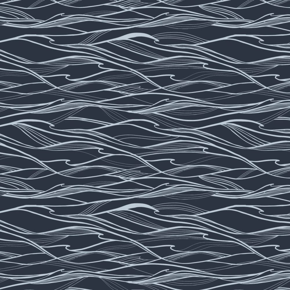 California Waves in Calming Deep Navy Wallpaper